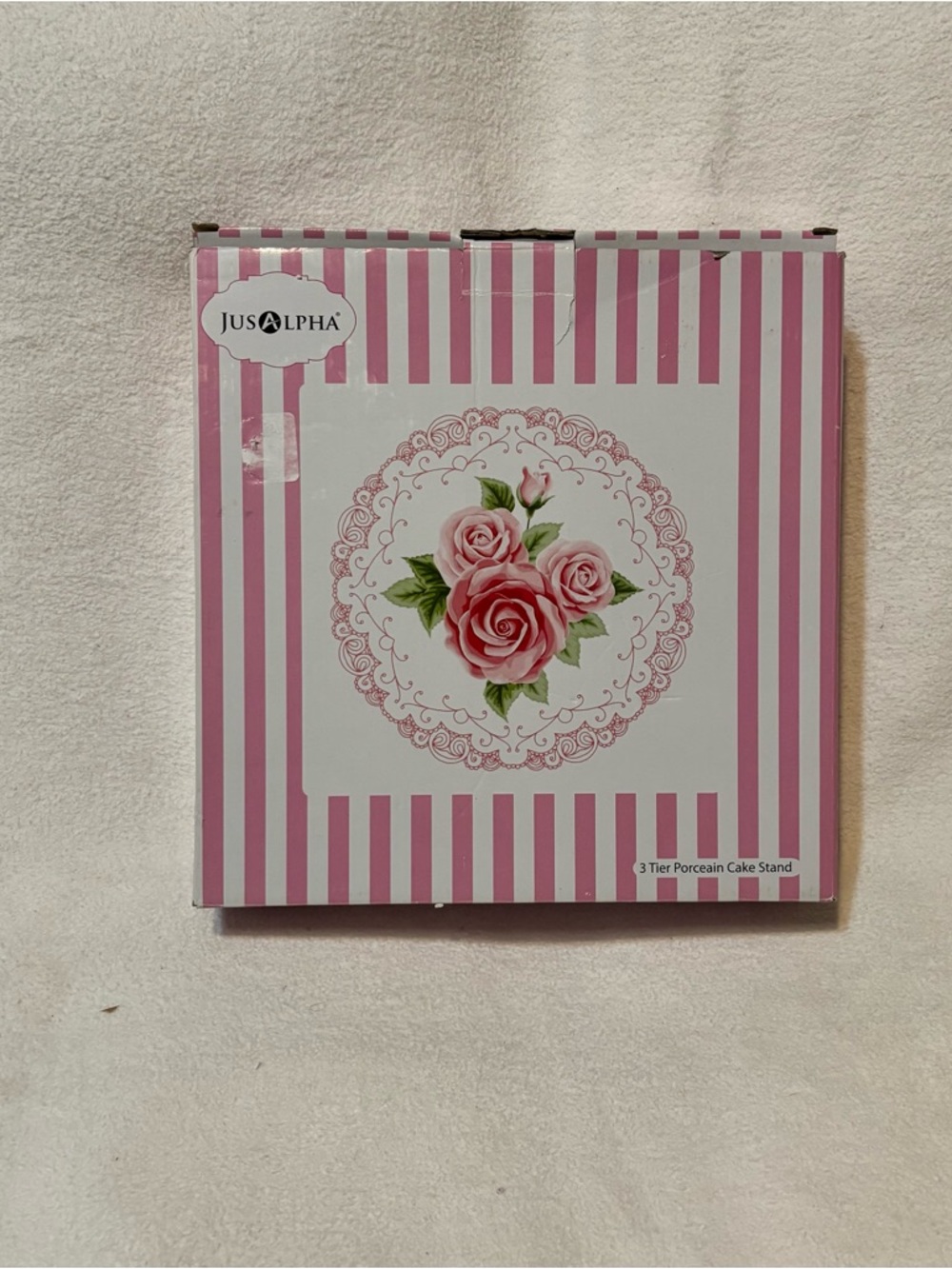 JusAlpha Pink & White Striped Porcelain Cake Stand Box